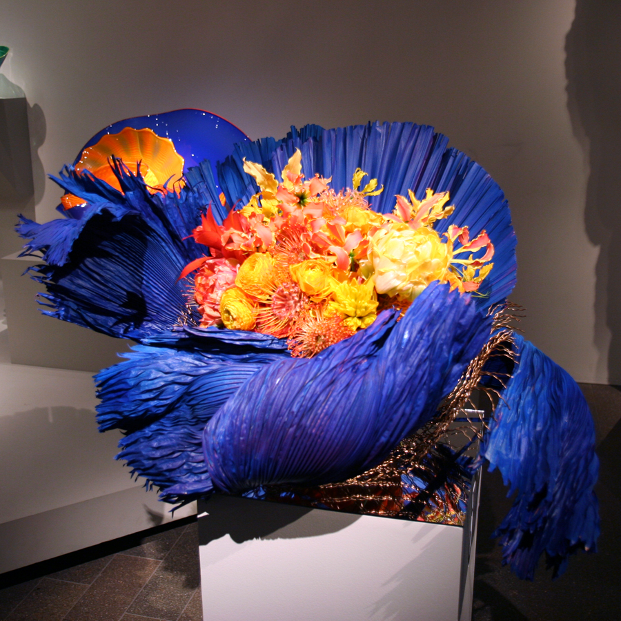 2012 Chihuly Ultramarine Stemmed Form with Orange