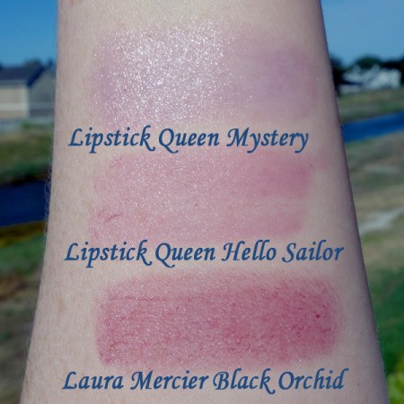Lipstick Queen Mistery, Hello Salor and Laura Mercier Black Orchid Swatches