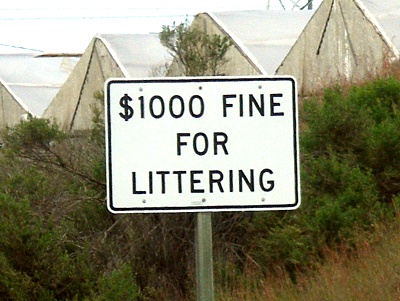 1000 dollar fine for littering sign