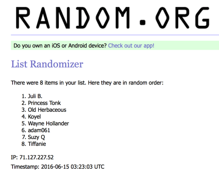 Byredo Samples Draw Winner