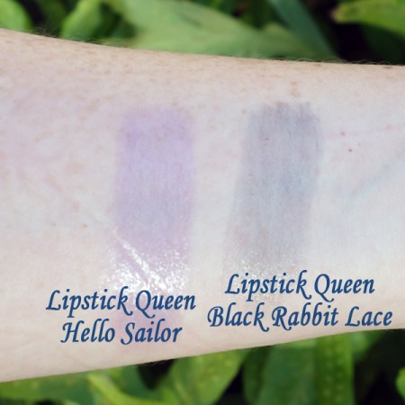 Lipstick Queen Black Lace Rabbit and Hello Sailor swatches