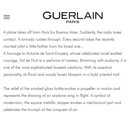 Vol de Nuit Description at Guerlain site